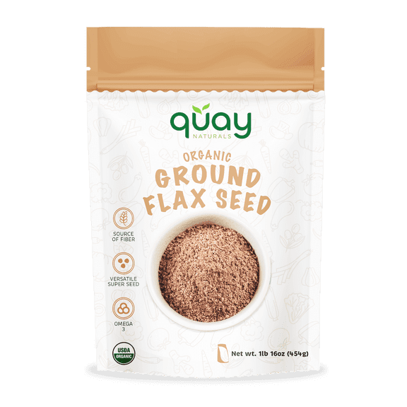 Quay Naturals Organic Ground Flaxseed,1 lb - Flaxseed Meal with Plant-Based Omegas, Fibers & Proteins for Smoothies, Salads, Baking & Yogurt - Non-GMO