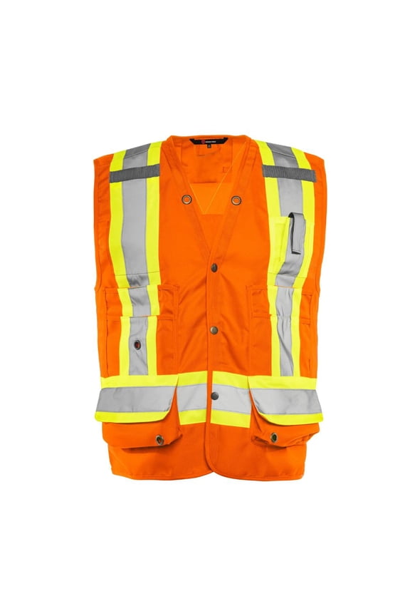 Ground Force Mens Hi Vis Durable Polyester Safety Vest, Reflective Tape, Class 2 Orange (Large Chest 42-40)
