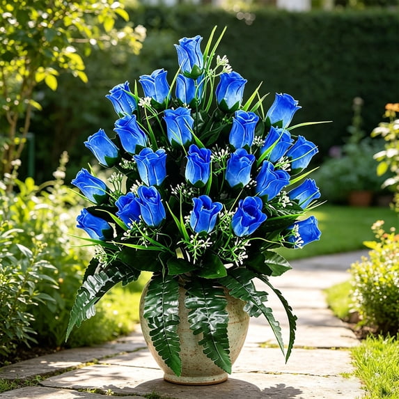 Ground Insert Artificial Rose - Fade-Resistant Memorial Flower for Cemetery Decoration, Gravesite & Remembrance Service - Color C