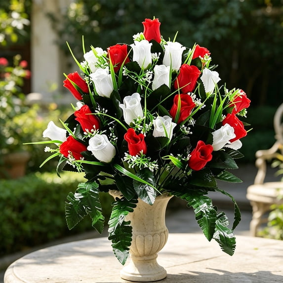 Ground Insert Artificial Rose - Fade-Resistant Memorial Flower for Cemetery Decoration, Gravesite & Remembrance Service - Color F