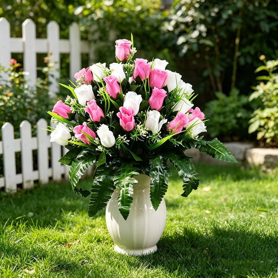 Ground Insert Artificial Rose - Fade-Resistant Memorial Flower for Cemetery Decoration, Gravesite & Remembrance Service - Color G