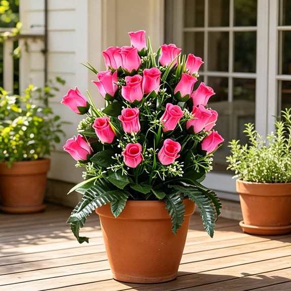 Ground Insert Artificial Rose - Fade-Resistant Memorial Flower for Cemetery Decoration, Gravesite & Remembrance Service - Color H