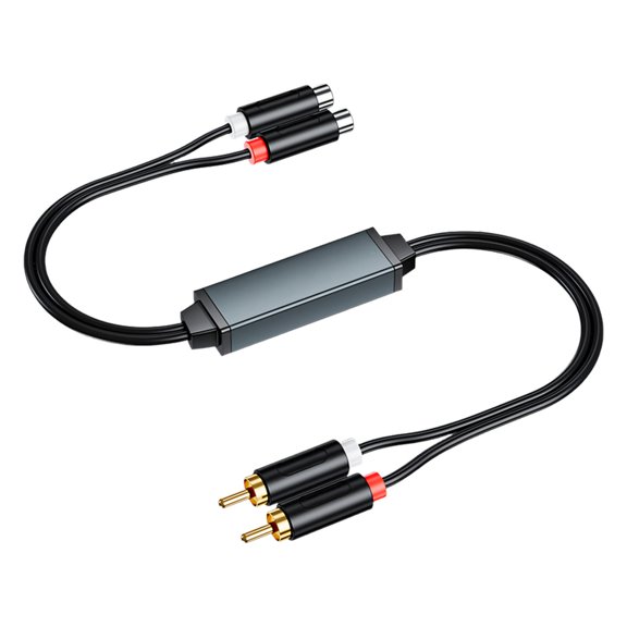 Ground Loop Isolator Stereo Adapter, Plug-and-Play Hum Reducer for Car Setups, Home Amplifier Wiring, Compact Alloy Housing Cable