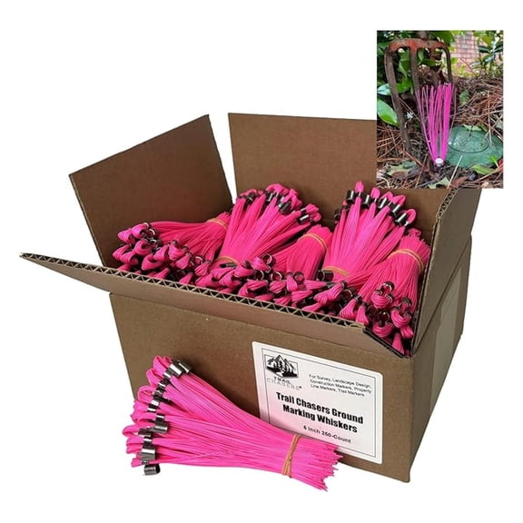 Ground Marking Whiskers Pink 6 Inch 250 Count (Flags only, no ) for Survey, Landscape Design, Construction Markers, Property Line Markers, Trail Markers