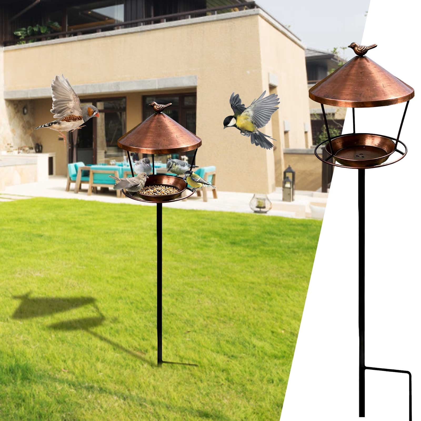 Ground Mounted Bird Feeder with Ring Stand - Iron Garden Stake for Outdoor Decoration, Lawn, Courtyard - Weather Resistants