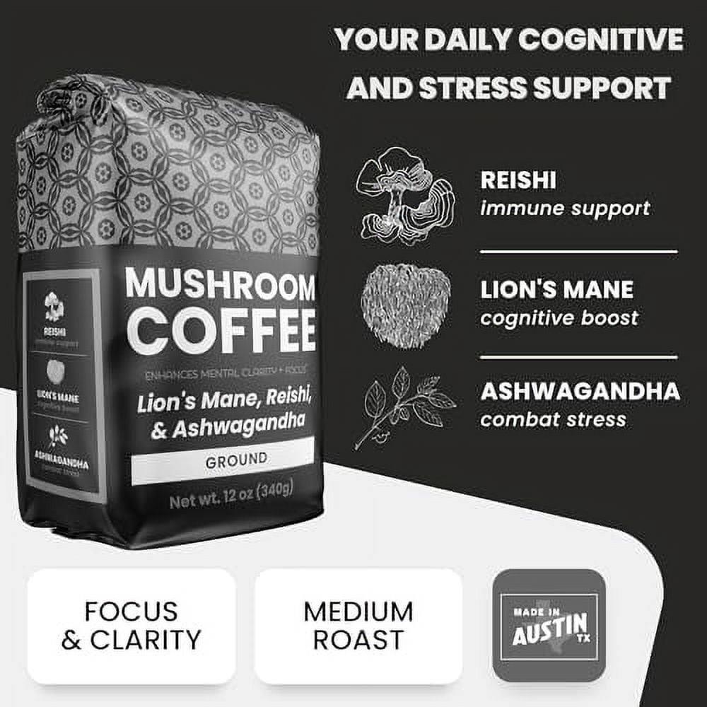 Ground Mushroom Coffee Medium Roast Coffee with Organic Lions Mane