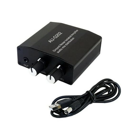Ground Noise Isolation Amplifier Audio Mix Distribution 3.5mm Stereo DC5V 2-Channel 2 in 2 Out for Amplifier Headphone,1 * Ground Noise Isolation Amplifier 1 * USB cable,Black