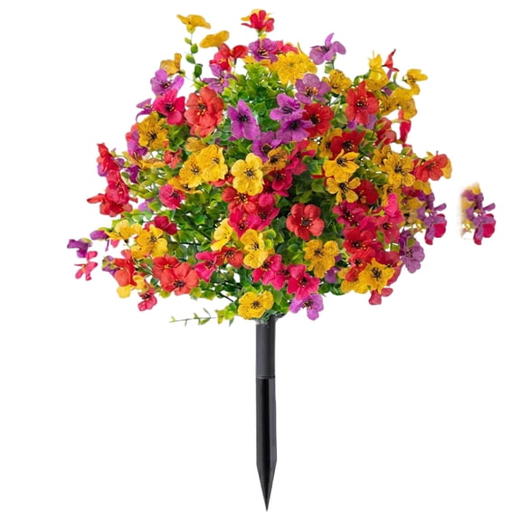 Ground Plug Flowers, UV Resistant Artificial Flowers with Stakes for Outdoors, Lawn, Yard, Garden, Patio & Home Decoration