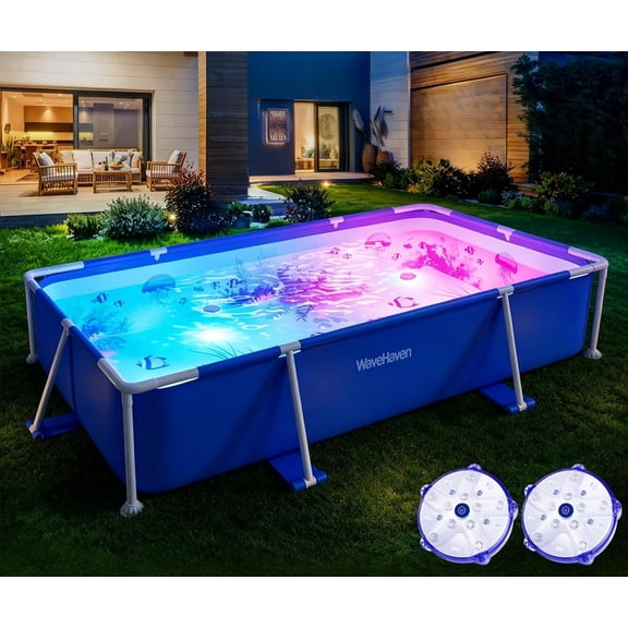 Above Ground Pool,2026 Frame Deep Swimming Pool with Lights,Rectangle Family Pool,Above Easy Set,7ftx48inx24in Outdoor Pool,Backyard for Kids,Adults,Pump Not Included