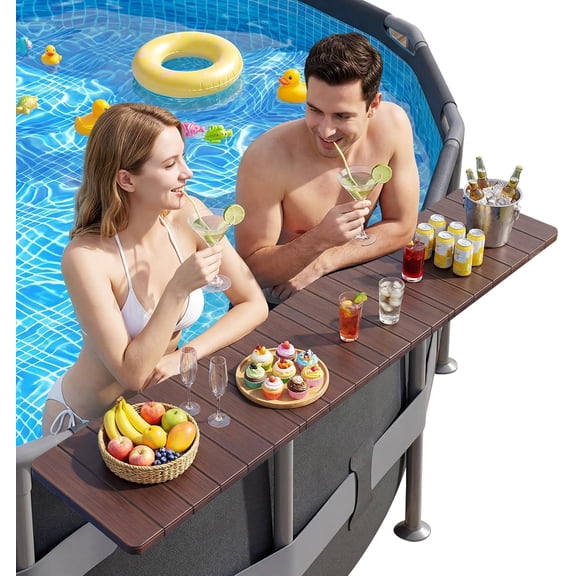 Above Ground Pool Accessories Pool Bar for Above Ground Pool Bar Table .2" 110LBS Heavy Duty Swimming Poolside Bar Table Shelf Deck Attachment for Round Oval Pools, Adjustable Folding