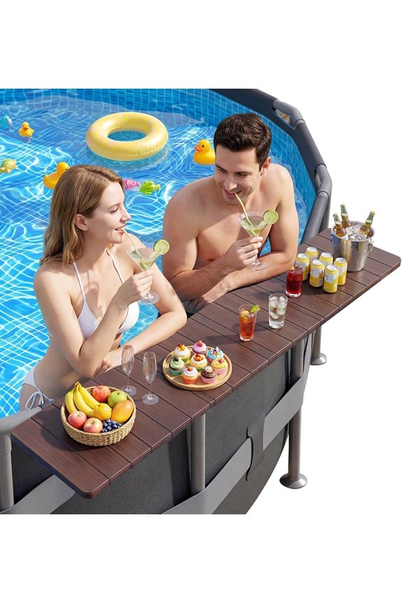 Above Ground Pool Accessories Pool Bar for Above Ground Pool Bar Table .2" 110LBS Heavy Duty Swimming Poolside Bar Table Shelf Deck Attachment for Round Oval Pools, Adjustable Folding