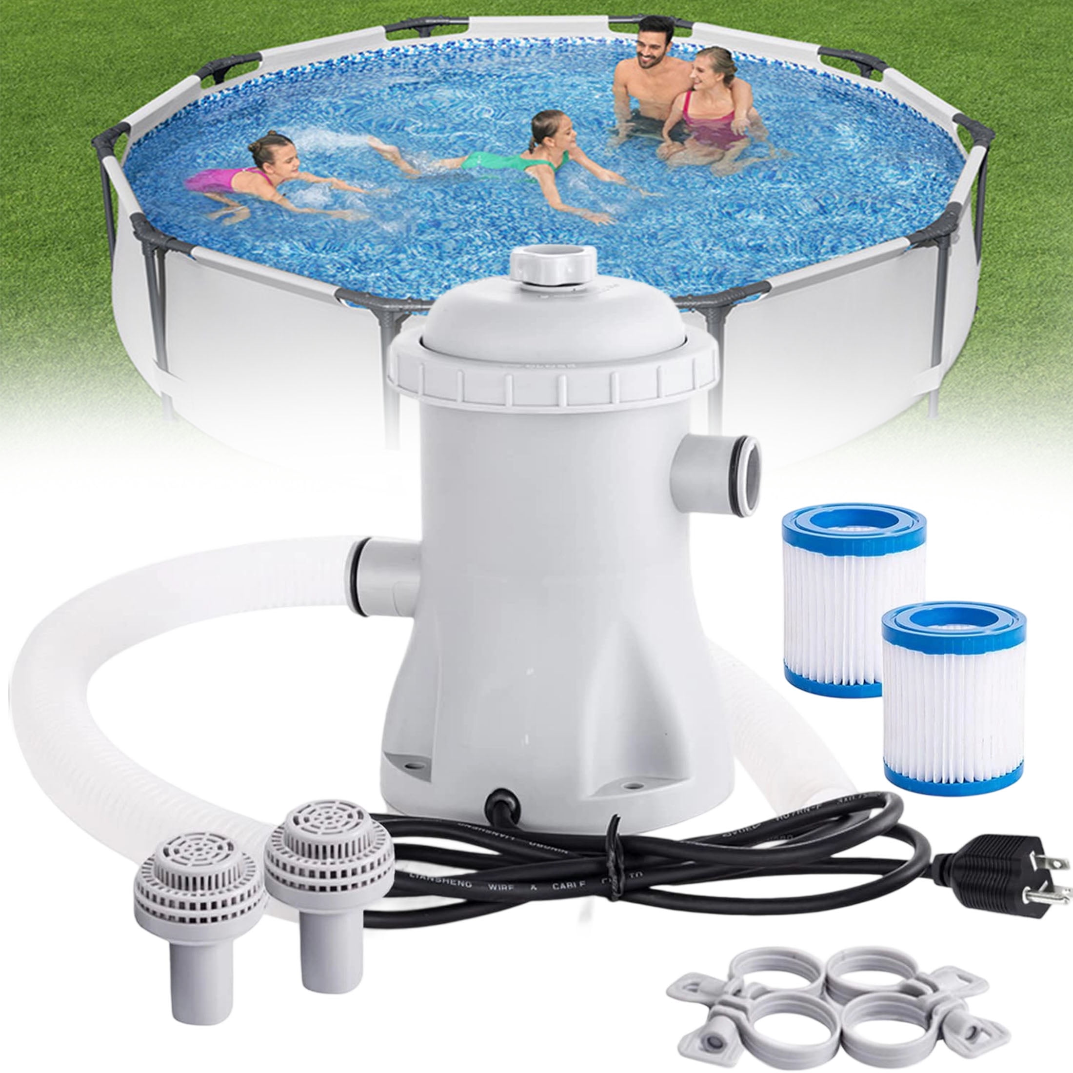 Above Ground Pool Filter Pump 330GPH - Dual-Cartridge System with Replaceable Filters, ConnectCreating a steady flow of clean, clear, and hygienic water in your swimming pool.