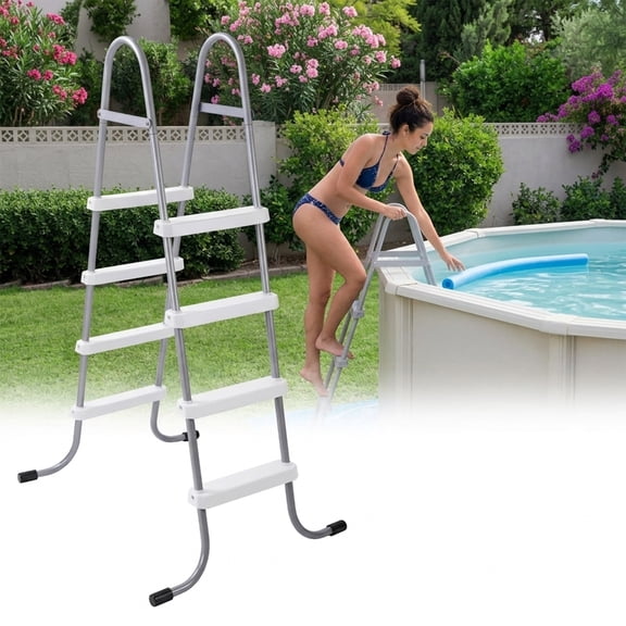 Above Ground Pool Ladder, 4-Step A-Frame Swimming Pool Entry Steps with Non-Slip Treads & Handrails, Fits 48" to 52" High Wall Pools, Heavy Duty Steel Frame, 300 lbs Capacity, Grey/White