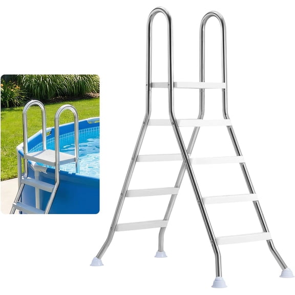 Above Ground Pool Ladder, Stainless Steel A-Frame Swimming Pool Stairs for 49.2 in High Wall, 300 lbs Capacity Heavy Duty Entry/Exit Steps with Secure Non-Slip 3 Steps and Platform, Silver