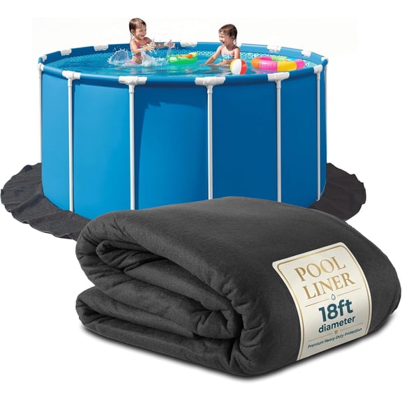 Above Ground Pool Liner Pad, 18' Foot Round, Pre-Cut Heavy Duty Outdoor Pool Pads for Above Ground Pools, Black Swimming Pool Liners for Padding and Protection, Thick Pool Mats to Prevent Punctures
