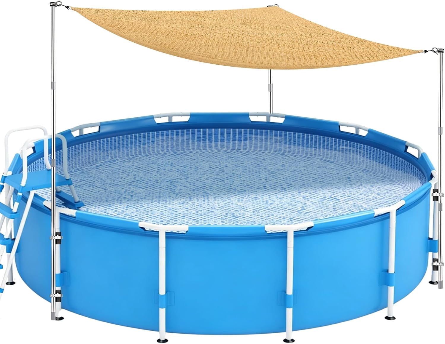 Above Ground Pool Shade Canopy Set Triangular Sun-Resistant Sunshade with Rubber Brick&Support Poles No Blowing Away or Shifting Outdoor Patio Sun Shade Cloth for 11-16Ft Swimming Pool Deck Accessory