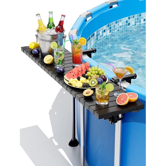 Above Ground Pool Side Bar, 49.49.6" Heavy-Duty Galvanized Iron Poolside Table, 110LBS Load Swim Up Bar, Fits Top Rails 4.48" or Less, Swimming Pool Accessories for Round & Oval Pools