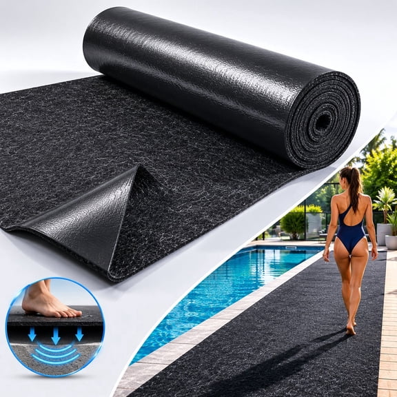 Above Ground Pools Pathways, 16" x 10' Slip-Proof Absorb Water Pools Ground Walkways- Pool Spa Floor Mat Pad for Above Ground Pools, Spas, Hot Tubs(Black)