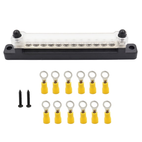 Waterproof Terminal Bus Bar with Transparent Cover 150A Power Distribution for Car Boat Marine Terminal Block