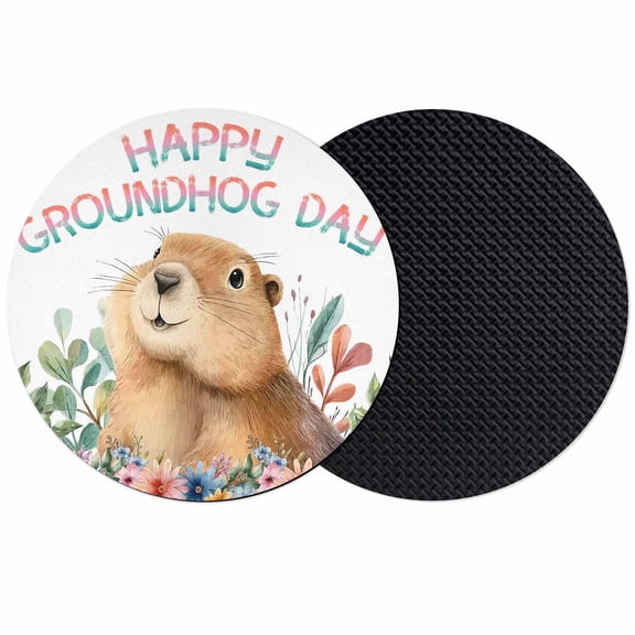 Ground Rat Flower Bushes Rustic Leaves Coasters Set of 2, Absorbent Coasters for Drinks, Happy Groundhog Day Coaster for Desk Coffee Table Protection, Home Decor House Warming Gifts 4"