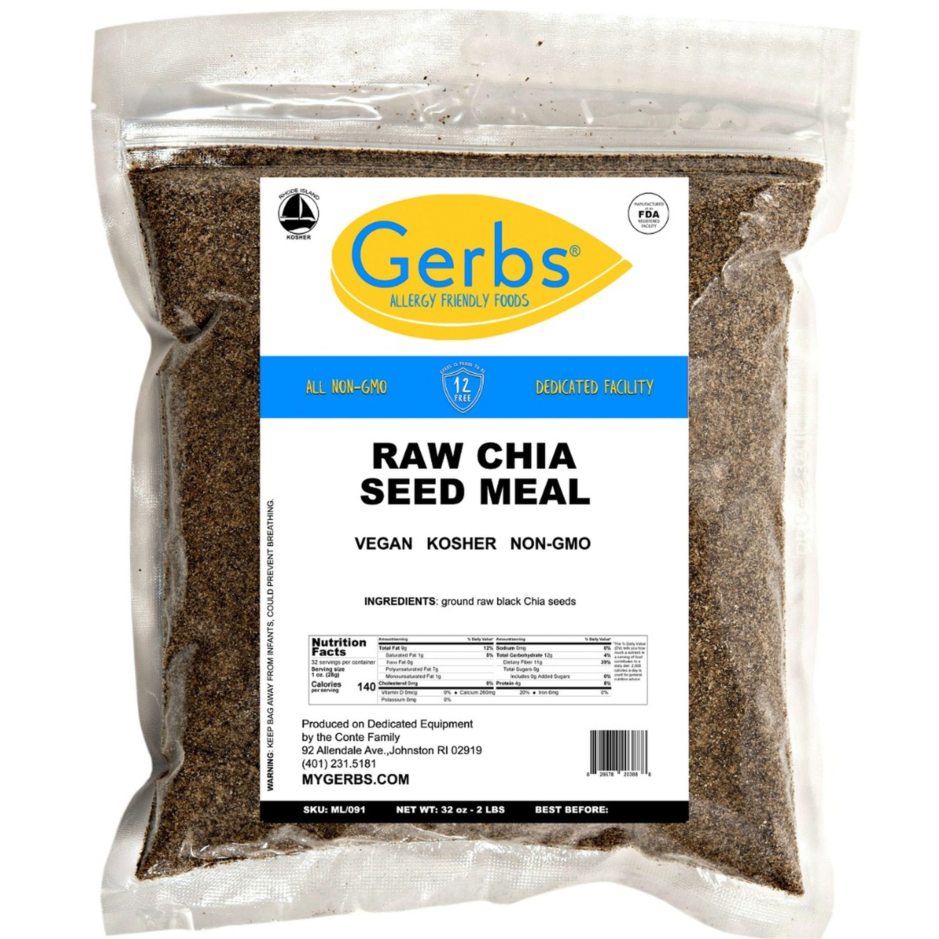 Ground Raw Chia Seed Meal By Gerbs - 2 LBS - Top 14 Food Allergen Free & NON GMO - Vegan & Kosher - Full Oil Content