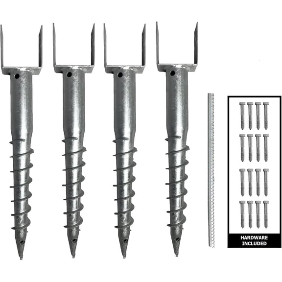 Ground Screw (4 Pack), No Dig, U-Model Screw in Post Stake - 27" Inch Long, Fits Standard 4x4 (3.5" X 3.5" Inch) Great for Mailbox Posts.