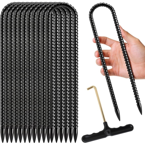Ground Stakes 11.8 Inch 12 count Rebar Stakes U Hook, Heavy Duty Metal Trampolines Wind Stakes, Galvanized Steel Ground Anchors for Tents, Swing Set, Fences, Outdoor Decorations and