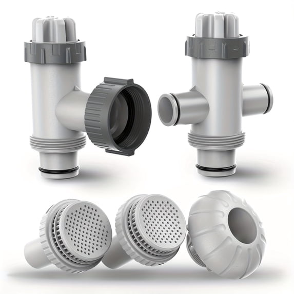 Above Ground Swimming Pool Inlet & Outlet Water Replacement Parts Kit, Includes 1.5" Inlet Nozzle, 1.25" Outlet Strainer, Dual Split Hose Plunger Valve & Shut Off Valve