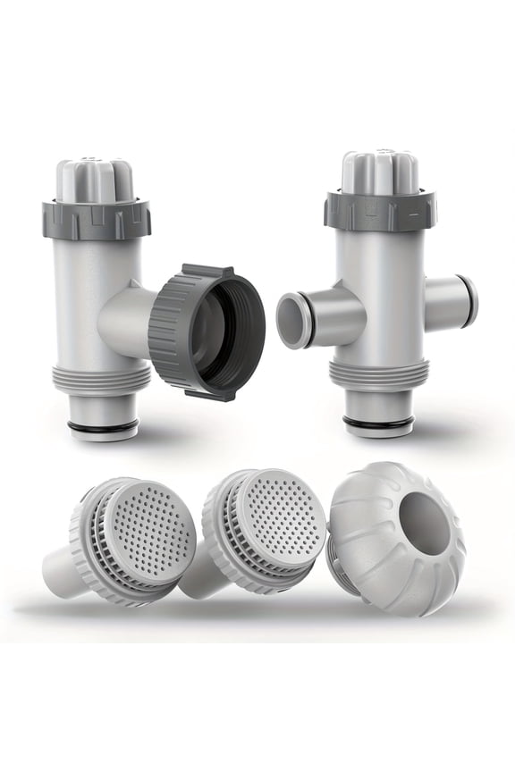 Above Ground Swimming Pool Inlet & Outlet Water Replacement Parts Kit, Includes 1.5" Inlet Nozzle, 1.25" Outlet Strainer, Dual Split Hose Plunger Valve & Shut Off Valve