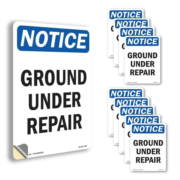 Ground Under Repair OSHA Notice Vinyl Decal Label 5 Inch x 3.5 Inch - 10 Pack