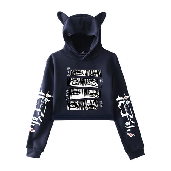 Ground bound young Flower Cat Ear Fashion Casual Women's Short Hoodie Sportswear
