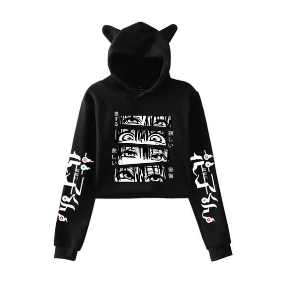 Ground bound young Flower Cat Ear Fashion Casual Women's Short Hoodie Sportswear