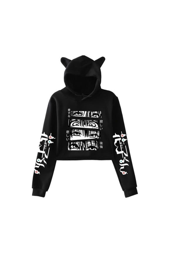 Ground bound young Flower Cat Ear Fashion Casual Women's Short Hoodie Sportswear