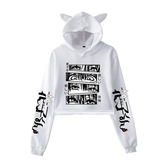 Ground bound young Flower Cat Ear Fashion Casual Women's Short Hoodie Sportswear