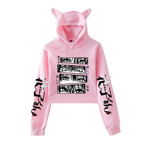 Ground bound young Flower Cat Ear Fashion Casual Women's Short Hoodie Sportswear