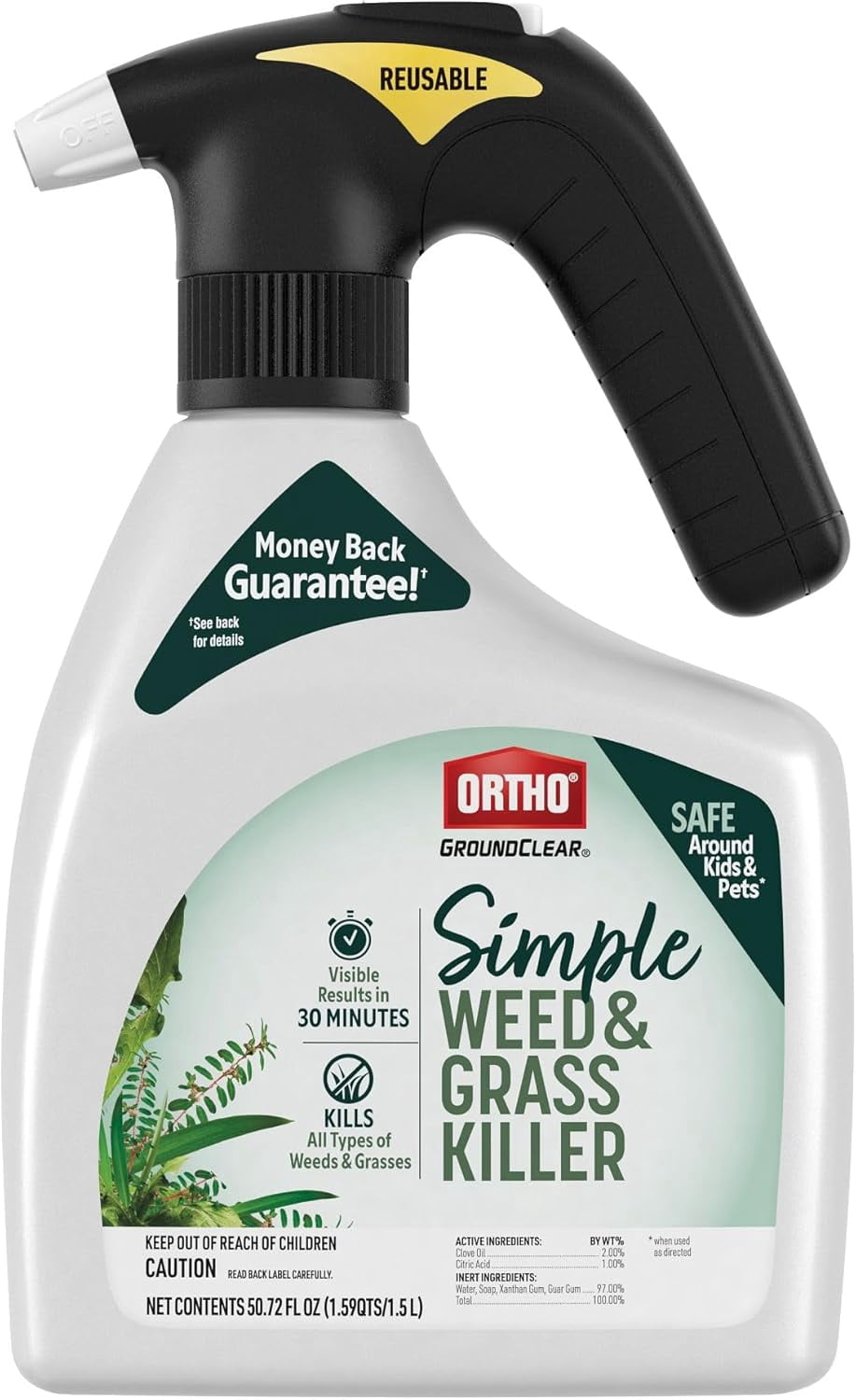 GroundClear Simple Weed and Grass Killer, Kills All Types of Weeds Grasses, for Gardens, Patios, More, 1.5 L