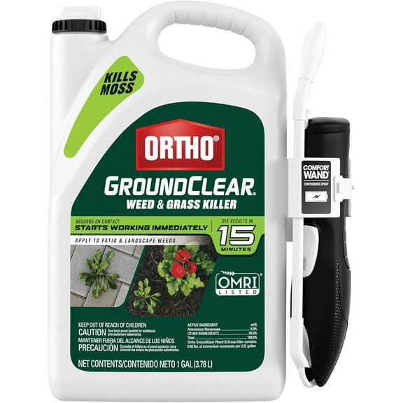 GroundClear Weed & Grass Killer with Comfort Wand - Kills Dandelions, Chickweed, Crabgrass, Moss & More, OMRI Listed, Ready-to-Use Grass and Weed Killer Spray, 1 gal.