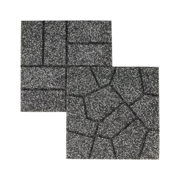 GroundSmart 16" x 16" x 3/4" Gray + Black Dual-Sided Rubber Garden Patio Paver, 9 Pack
