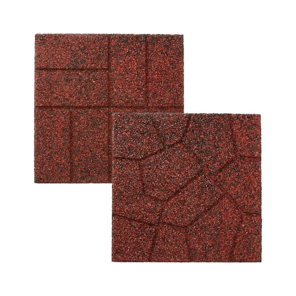 GroundSmart 16" x 16" x 3/4" Red + Black Dual-Sided Rubber Garden Patio Paver, 9 Pack