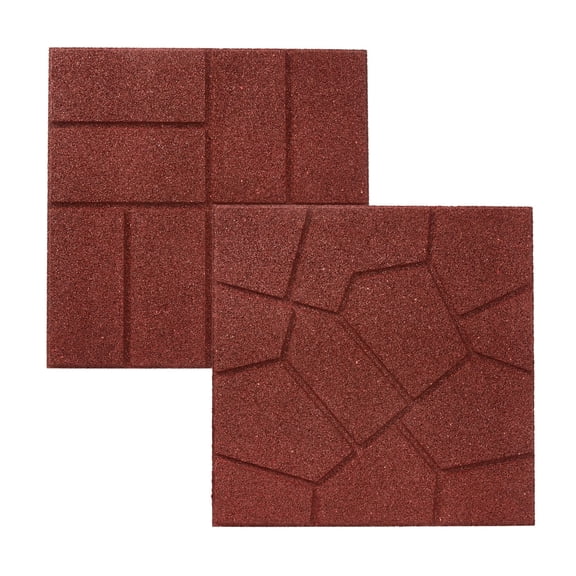GroundSmart 16" x 16" x 3/4" Red Dual-Sided Rubber Garden Patio Paver, 9 Pack