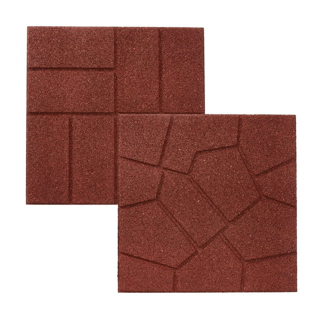 GroundSmart 16" x 16" x 3/4" Red Dual-Sided Rubber Garden Patio Paver, 9 Pack