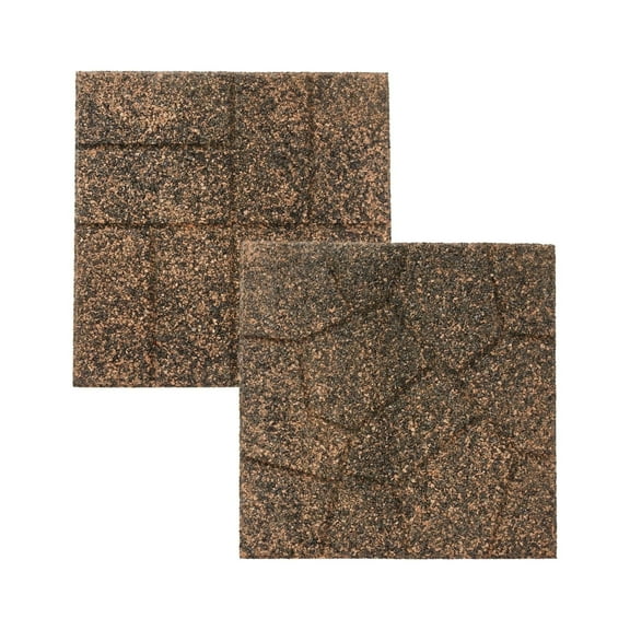 GroundSmart 16" x 16" x 3/4" Tan + Black Dual-Sided Rubber Garden Patio Paver, 9 Pack