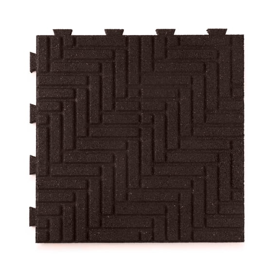 GroundSmart 16" x 16" x 5/8" Brown SmartLoc Herringbone Floor Tile Rubber Patio Paver, 9 Pack