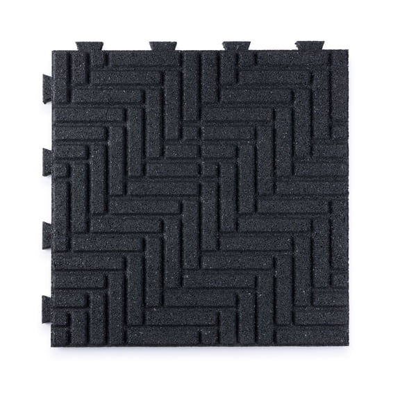GroundSmart 16" x 16" x 5/8" Gray SmartLoc Herringbone Floor Tile Rubber Patio Paver, 9 Pack