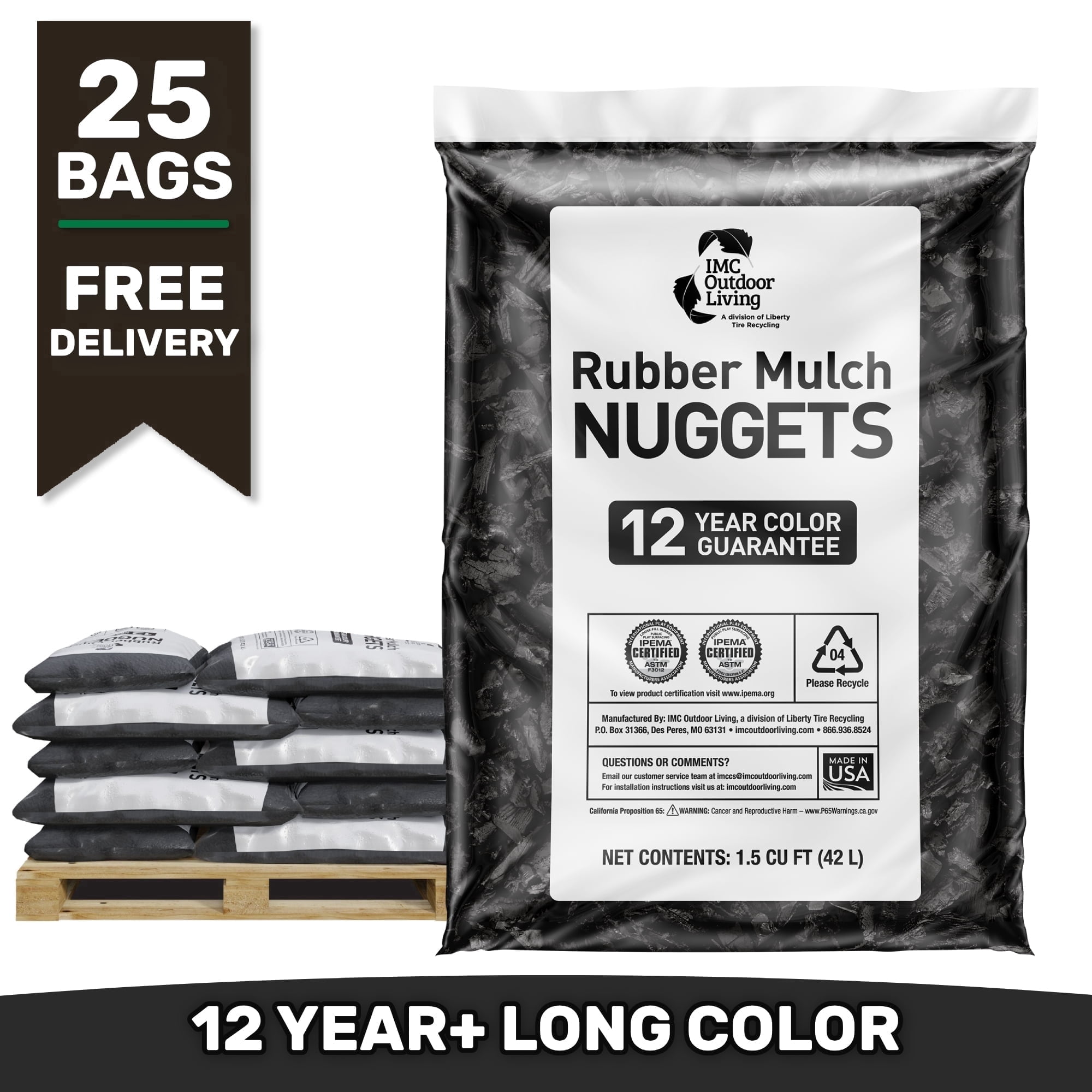 GroundSmart 12+ Year Black Rubber Mulch, 37.5 Cu Ft