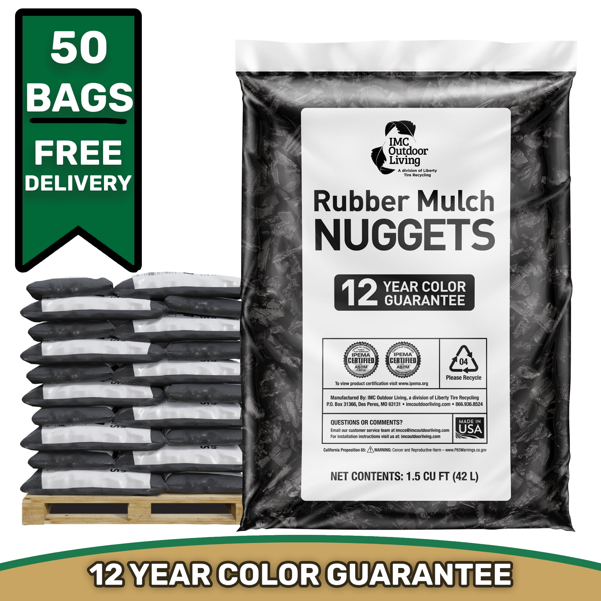 GroundSmart Black Rubber Mulch, 75 Cu Ft, Recycled, Weed Resistant