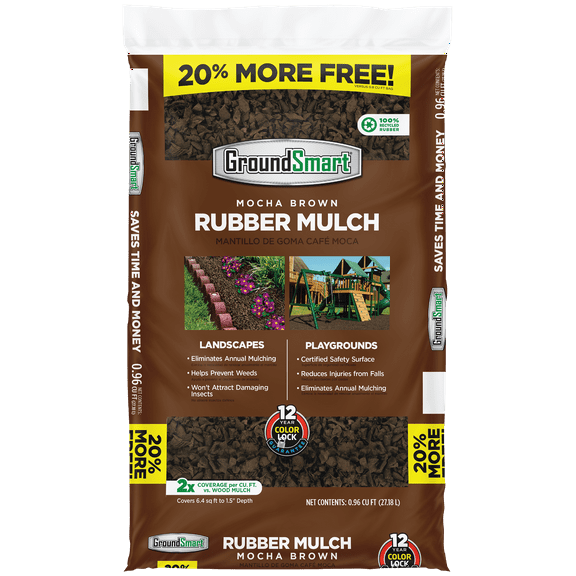 GroundSmart Bonus Bag Recycled .96cf Nugget Rubber Mulch - Mocha Brown