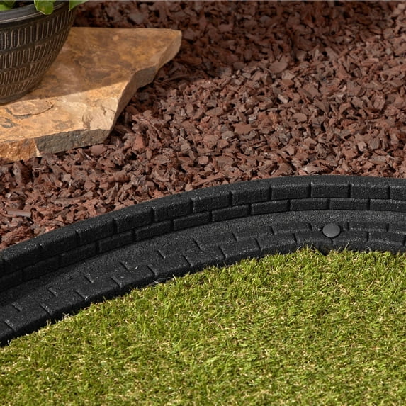 GroundSmart Brickface Landscape Edging, 4' Black Rubber Garden Edging Border, 6 pack