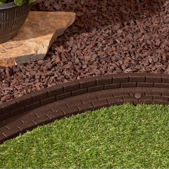 GroundSmart Brickface Landscape Edging, 4' Brown Rubber Garden Edging Border, 48 pack