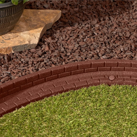 GroundSmart Brickface Landscape Edging, 4' Red Rubber Garden Edging Border, 6 pack